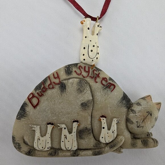 Cat & Chicken Buddy System Christmas Ornament Double Sided 2005 Fiddlestix New - Picture 2 of 9